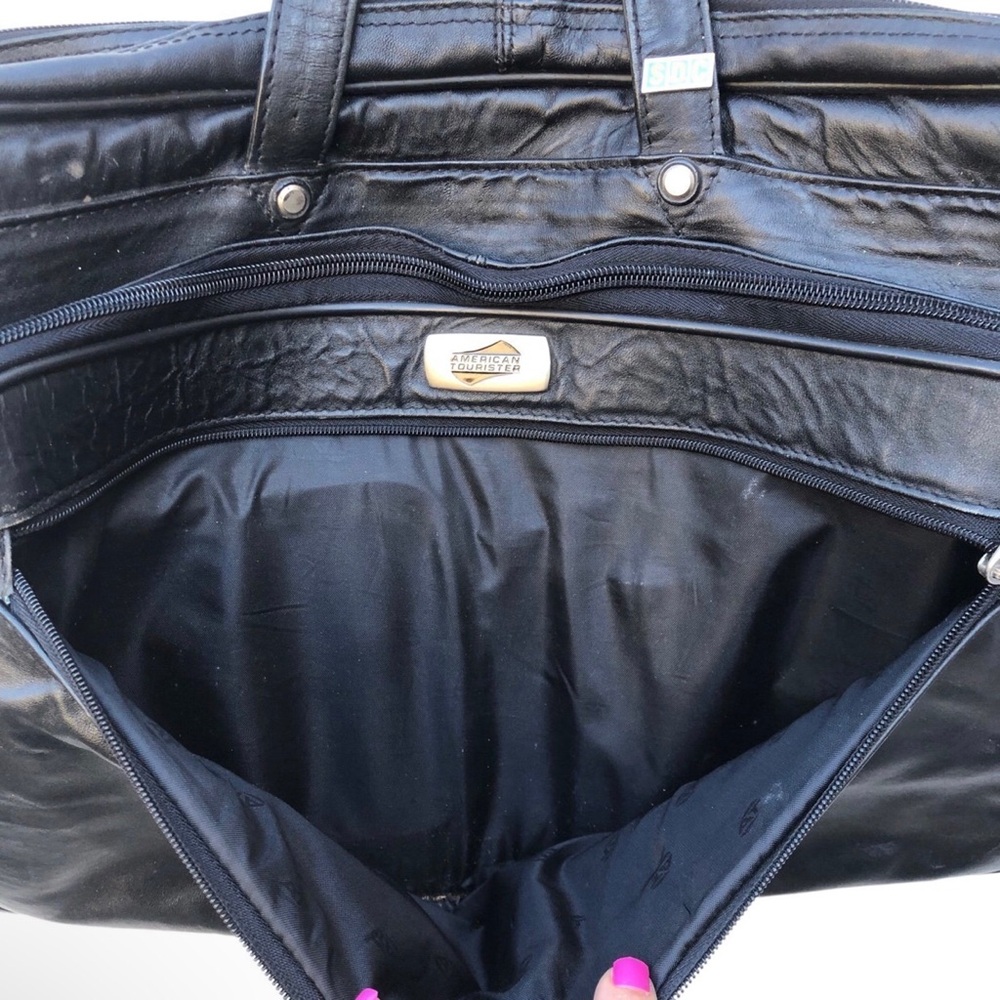 American Tourister Black Leather Laptop Bag - Picture 5 of 11